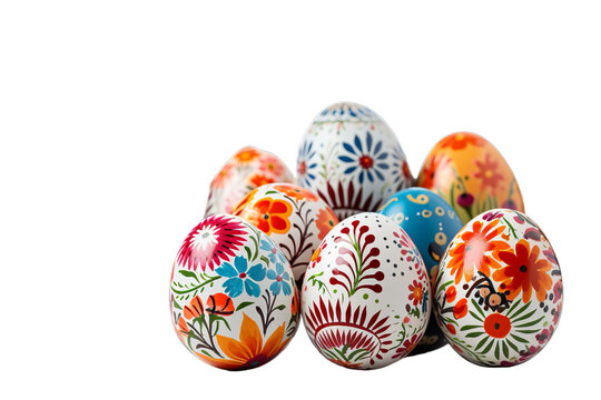 colorful easter eggs with flowers, Isolated on transparent PNG background, Generative ai