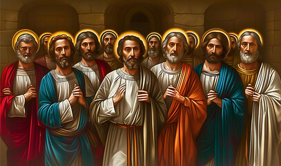 Illustration of Jesus Christ and his apostles - obrazy, fototapety, plakaty