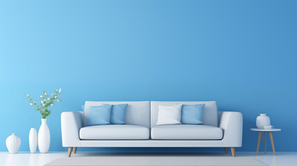 minimalist living room with blue wall. generative ai