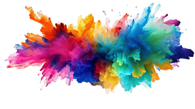 Dynamic multicolored explosions of colors, Isolated on transparent PNG background, Generative ai