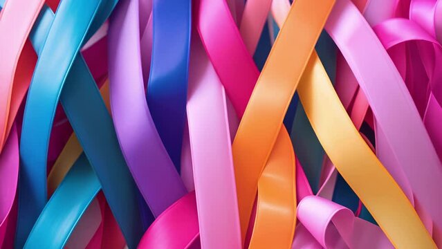 Collage Of Various Ribbons Of Different Colors Representing The Fight Against All Types Of Cancer, Symbolizing The Need For Comprehensive Cancer Funding And Policies.