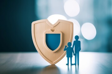 Shield protect icon and family model, Security protection and health insurance. The concept of family home, protection, health care day, car, Generative AI - obrazy, fototapety, plakaty