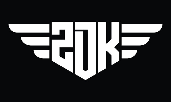 ZDK three letter logo, creative wings shape logo design vector template. letter mark, word mark, monogram symbol on black & white.	