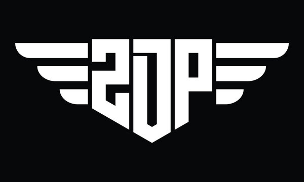 ZDP three letter logo, creative wings shape logo design vector template. letter mark, word mark, monogram symbol on black & white.	