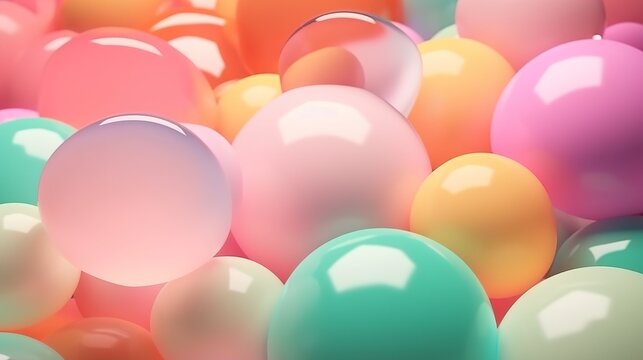  colored bubbles float on a colorful background, in the style of pastel dreamscapes, image background wallpaper, generative ai