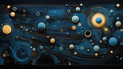 a blue and black dimensional painting of outer space