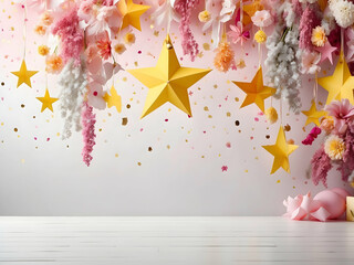 Festive white vertical 2d background with rose and leaves hanging. , event holidays,copy space white