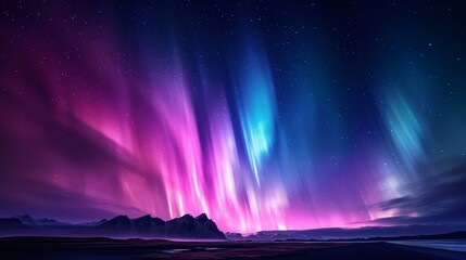 Ethereal aurora lights dancing over a tranquil arctic landscape - obrazy, fototapety, plakaty