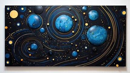 a blue and black dimensional painting of outer space