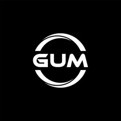 GUM letter logo design with black background in illustrator, cube logo, vector logo, modern alphabet font overlap style. calligraphy designs for logo, Poster, Invitation, etc.