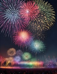 vibrant and colorful fireworks display over the city illuminating the night sky