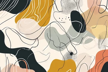Crédence de cuisine en verre imprimé Papillons en grunge Modern abstract shapes with squiggly doodle black line over for minimalist digital print. Bold color palette, iconic, charming, colorful geometrics.