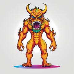 Full body scary monster artwork for t shirt, tattoo, poster. Graphic design ready to print. Easy to edit and remove background.