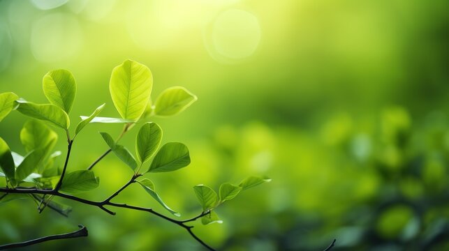 Closeup beautiful nature view of green leaf on blurred greenery background in garden with copy space using as background natural green plants landscape, ecology, fresh wallpaper concept. Generative Ai