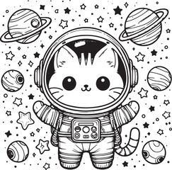 cat astronaut coloring page