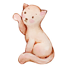Watercolor cute baby angel cat