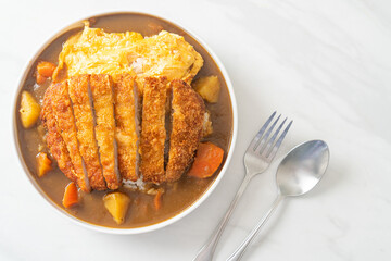 curry rice with fried pork cutlet and creamy omelet