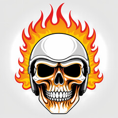Skull head wearing helmet motorcycle with fire effect for t shirt, tattoo, poster. Graphic design ready to print. Easy to edit and remove background.