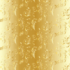 Golden floral seamless pattern.Vector golden floral seamless pattern in retro style.