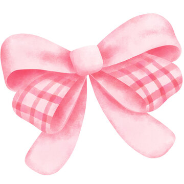 Watercolor pink coquette bow illustration. Hand drawn girly accessory item clipart isolated on transparent background, perfect for valentines day gifts, nursery decorations, and holiday celebrations