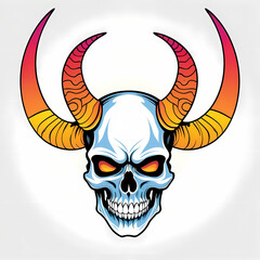 Skull head has horns with fire effect for t-shirt, tattoo, poster. Graphic design ready to print. Easy to edit and remove background.