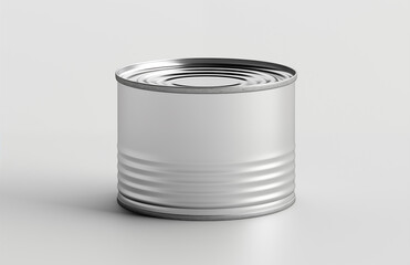 Shiny tin can. Packaging for canned products. Canned food packaging mockup. White back