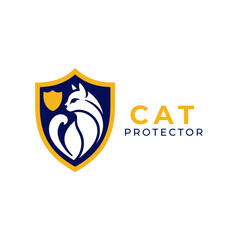 Logo of cat inside a shield in modern and simple style