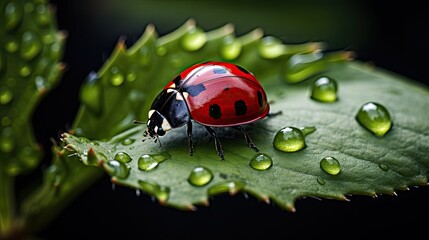 Fototapeta premium A red ladybug sitting quietly on a leaf