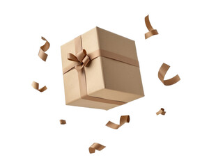 brown elegant gift box isolated on transparent background