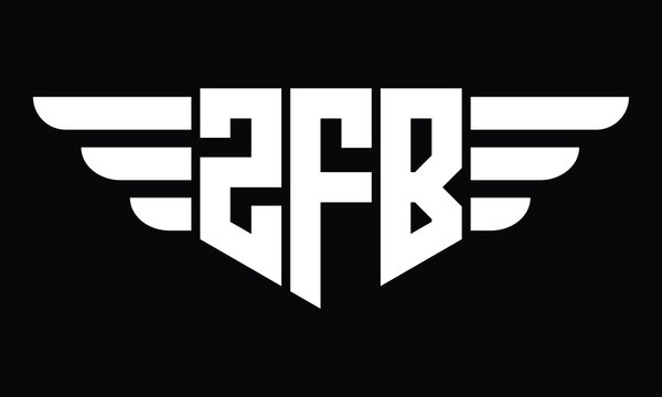 ZFB three letter logo, creative wings shape logo design vector template. letter mark, word mark, monogram symbol on black & white.	