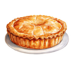 Whole baked pie watercolor illustration png isolated on a transparent background, homecooked food clipart 
 
