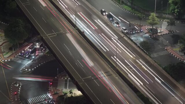 hyper lapse view of the flyover traffic intersection