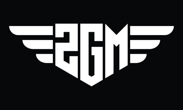 ZGM three letter logo, creative wings shape logo design vector template. letter mark, word mark, monogram symbol on black & white.	