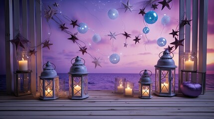 Cozy Evening Ambiance with Lanterns and Star Garlands