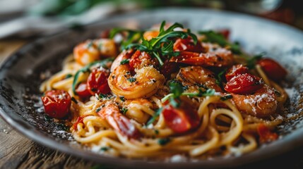 Close-up a photography of spaghetti seafood for advertising image.