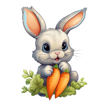 the rabbit is eating carrots image design with PNG tranparent background. vector style the rabbit is eating carrots illustration design for stickers, t-shirts and others. Generative Ai