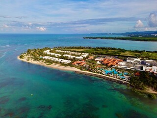 Naklejka na ściany i meble Tropical Beachfront Resort Aerial View