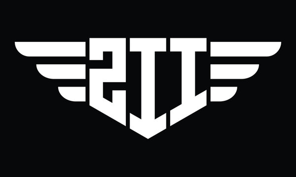 ZII three letter logo, creative wings shape logo design vector template. letter mark, word mark, monogram symbol on black & white.	