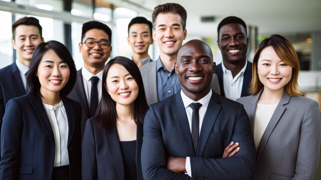 portrait group of multiracial business people standing crossed arms in the office