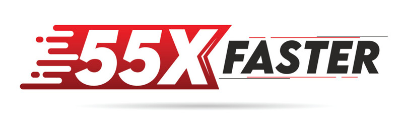 55X faster red and black letter isolated on a white background. Vector illustration.	