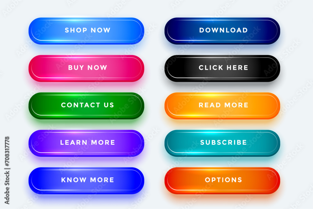 Wall mural collection of gradient app button icon with light effect