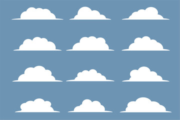 collection of flat clouds icon in blue and white