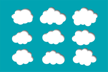paper cut style set of clouds elements for natural climate