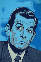 Front facing headshot of a townsman in the style of 1950s pop art, a retro illustration inspired by comic book art and woodcut graphics