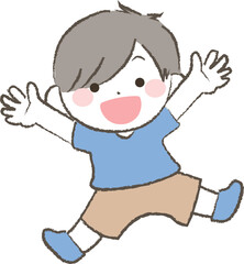 ジャンプする元気な男の子のイラスト1