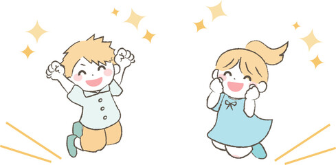 ジャンプして喜ぶ元気な子供たちのイラスト2