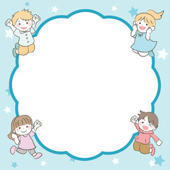 ジャンプして喜ぶ元気な子供たちとフキダシ1