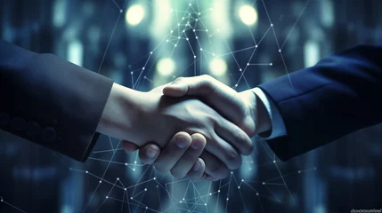 Foto op Aluminium Business partners shake hands and sign a contract, Generative AI. © songsakpandet
