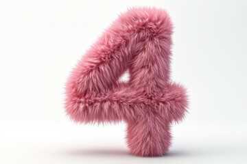 Fototapeta premium Cute pink number 4 or four as fur shape, short hair, white background, 3D illusion, storybook style