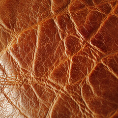 Obraz na płótnie Canvas Close-up of brown leather texture with detailed cracks and patterns.